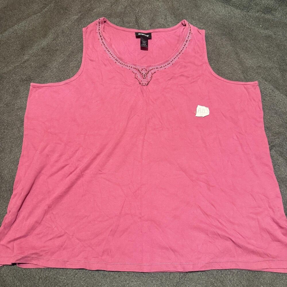 Avenue Tank Top Womens 26/28 Pink Beaded Embroidered Scoop Neck Plus Comfort Fit